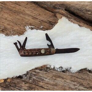 Rare Antique REMINGTON UMC Boy Scout Knife R3333 Brown Bone USA 1919-1940 Patina